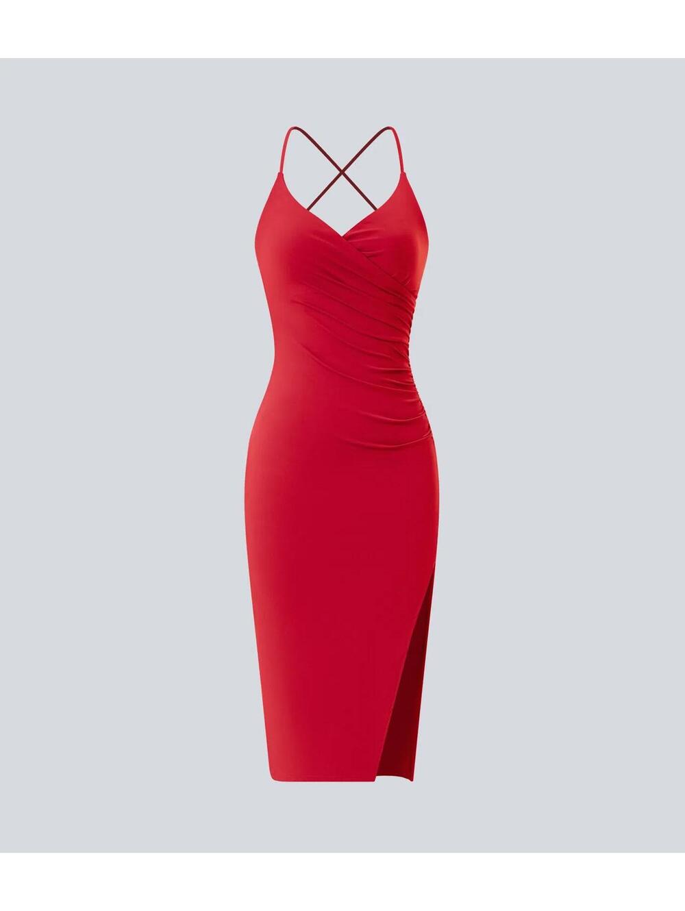 NWT Halara SoftlyZero Airy Crossover Ruched Lace Up Bodycon Dress Mars Red Small - Picture 6 of 9